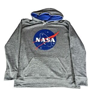 NASA Pullover Hoodie Sweatshirt Fleece Charcoal Gray Men's Extra Large Soft